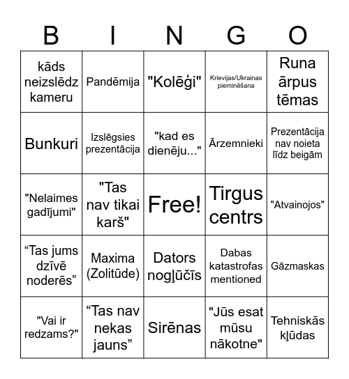 Civilaizsardzība Bingo Card