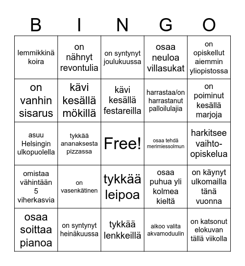 Tutustumisbingo Card