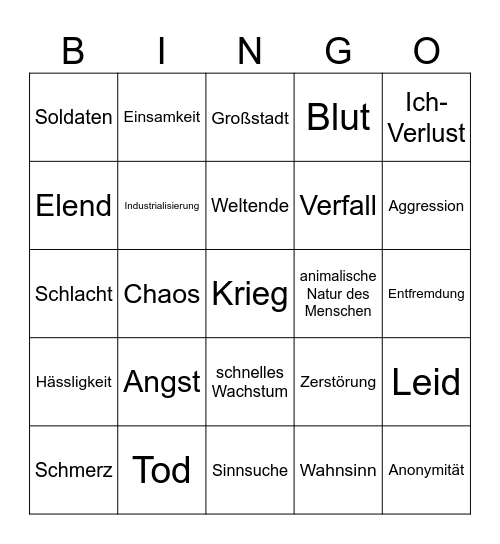 Bingo-Expressionismus Bingo Card