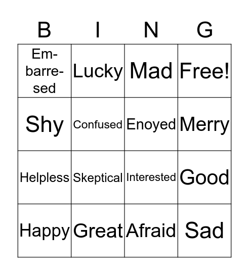 Feelings Bingo Card