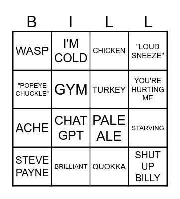 BILLY'S CATCHPHRASES Bingo Card