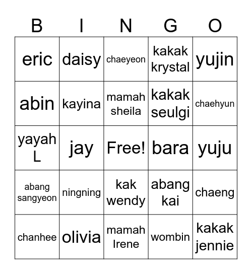 punya yuju Bingo Card