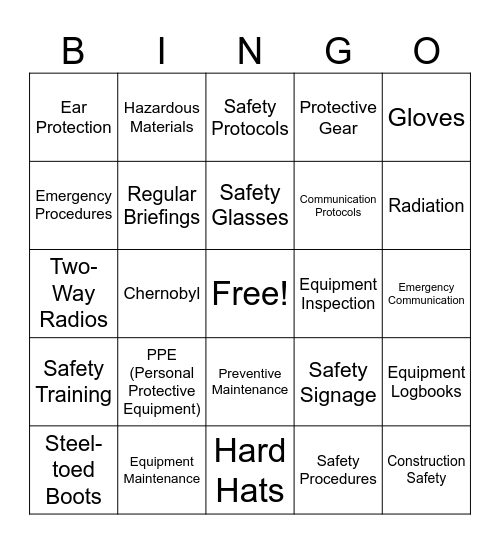 Princ of Eng 1B - Safety Review Bingo Card
