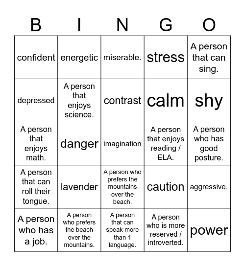 BINGO ... with a twist! Bingo Card
