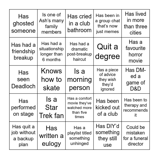 Grave Grid Bingo Card