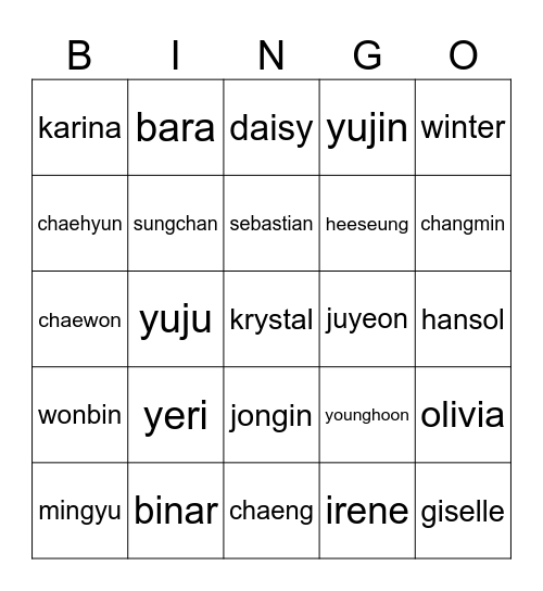 BINGO WITH WONBIN Bingo Card