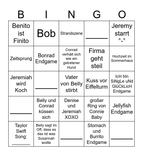 The summer I turned insane Bingo Card