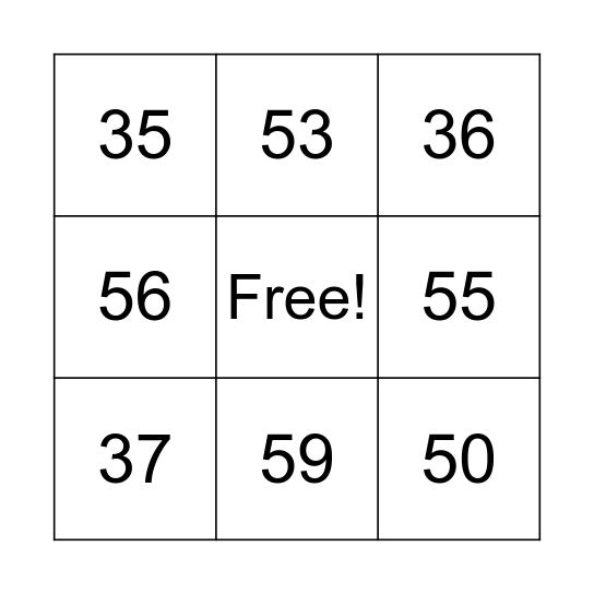 Numeros del 31-60 Bingo Card