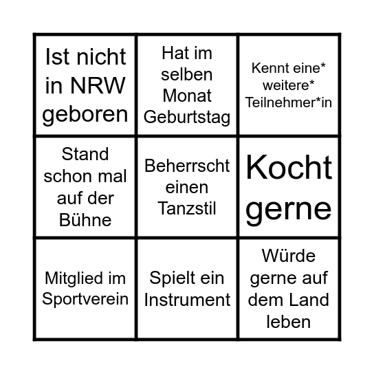 Kennlern-Bingo Card
