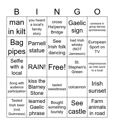 Trip to Ireland 2025! Bingo Card