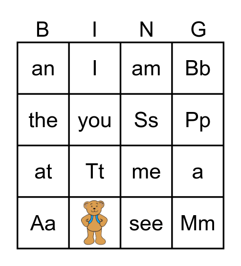Sight Word and Letter Bingo Card