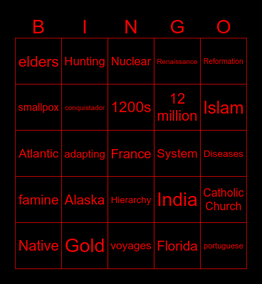US Early History Bingo Card
