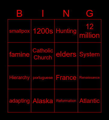 US Early History Bingo Card