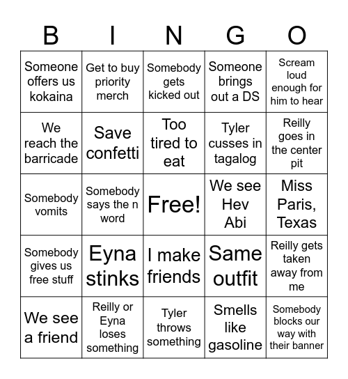 Tyler Bingo Card