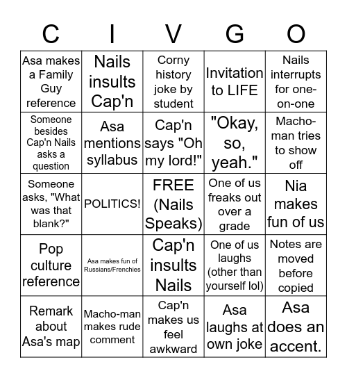 CIVGO CARD Bingo Card