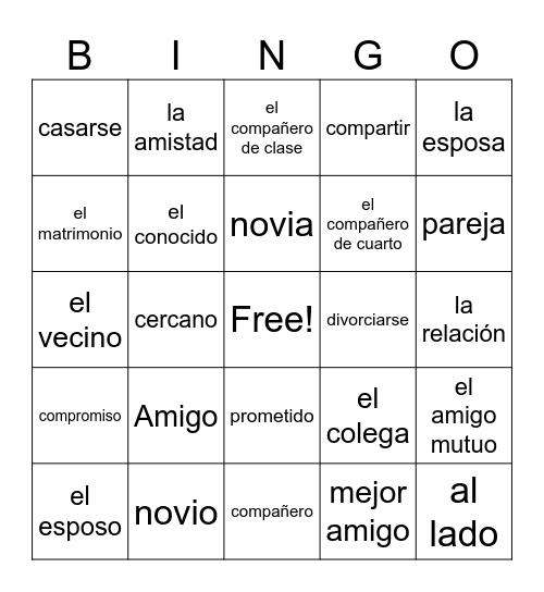Las Relaciones Sociales Bingo Card