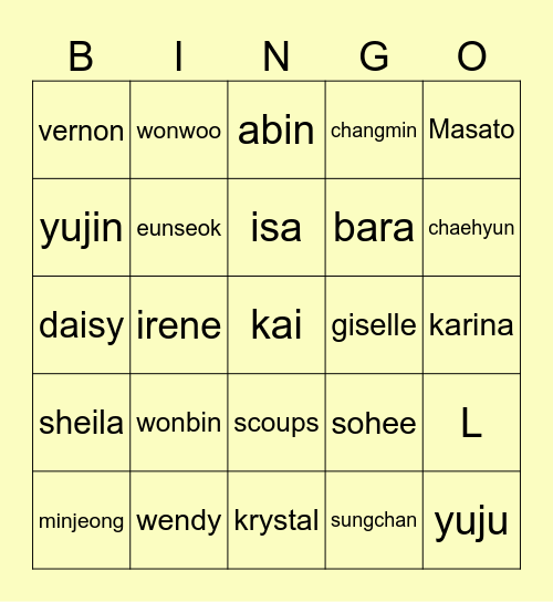 punya cOhi Bingo Card