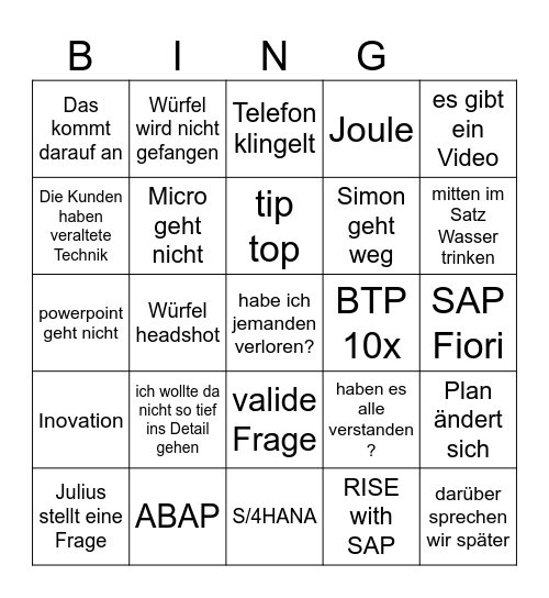 SAP Fundamentals Bingo Card