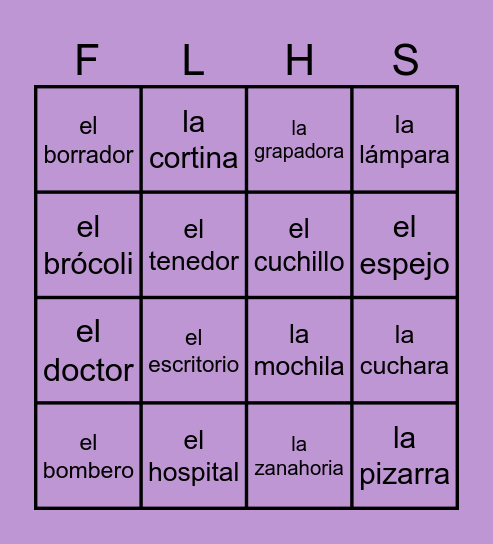 SUSTANTIVOS Bingo Card
