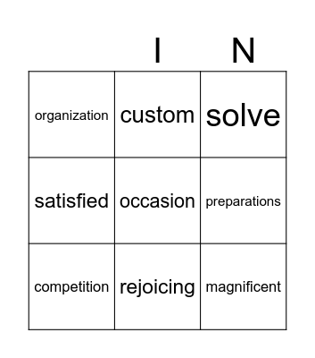 Vocabulary Bingo Card