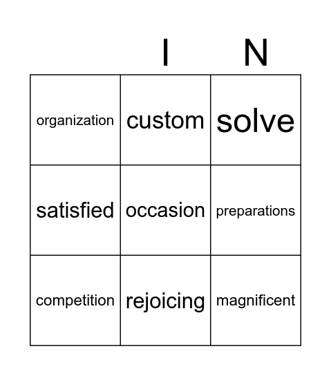Vocabulary Bingo Card