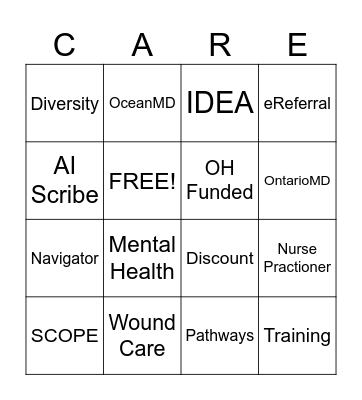 Primary Care Network Bingo Card