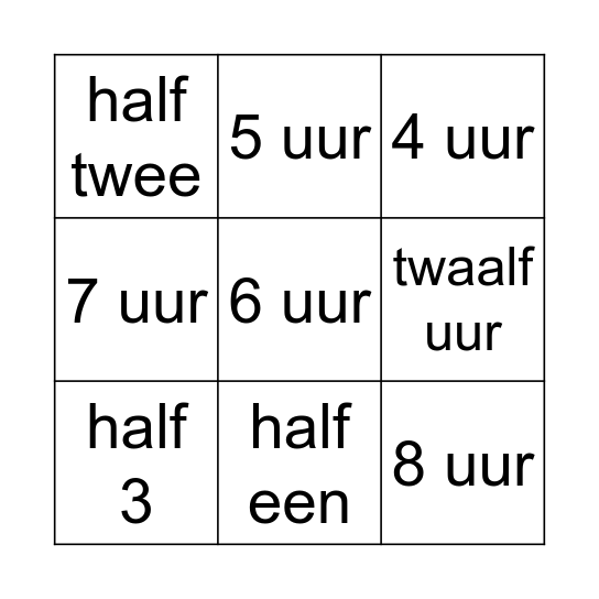 de klok Bingo Card