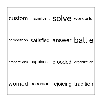 Vocabulary Bingo Card