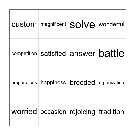 Vocabulary Bingo Card