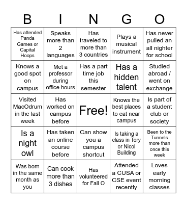 Find someone who: Ambassador Edition Bingo Card