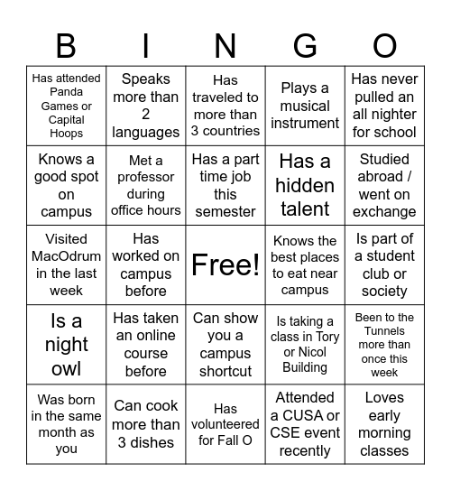 Find someone who: Ambassador Edition Bingo Card