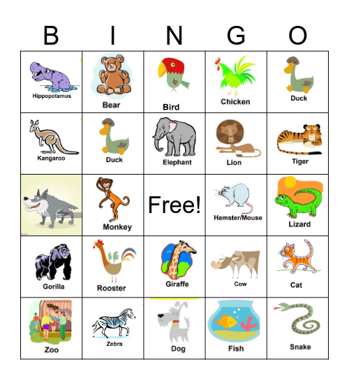 Animal Bingo Card