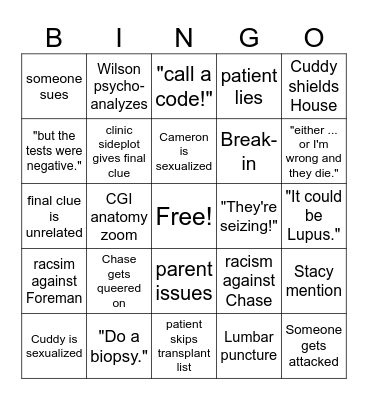 Dr. House Bingo Card