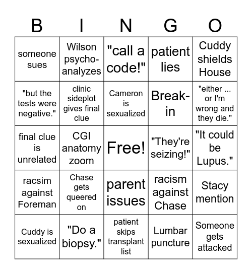 Dr. House Bingo Card