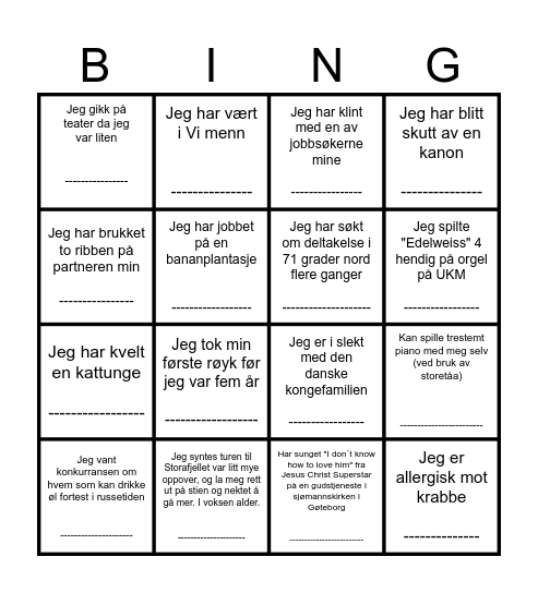 Hvem sin "fun-fact" er dette? Bingo Card