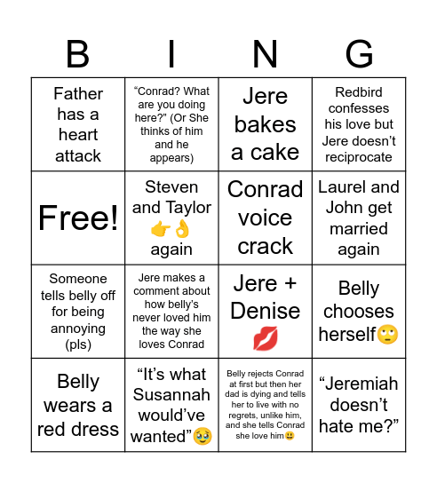 TSITP Finale Bingo Card