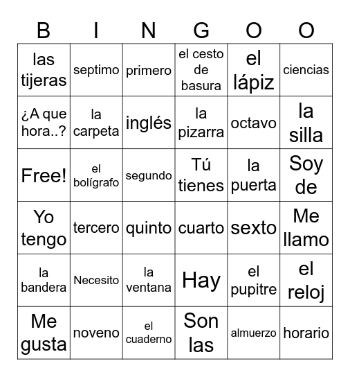 El Día Escolar Bingo Card