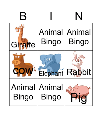 Animal Bingo Card