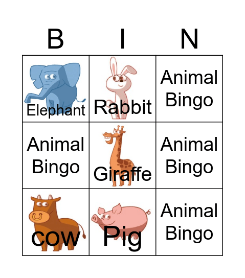 Animal Bingo Card