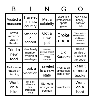 2025 Bingo Card! Bingo Card