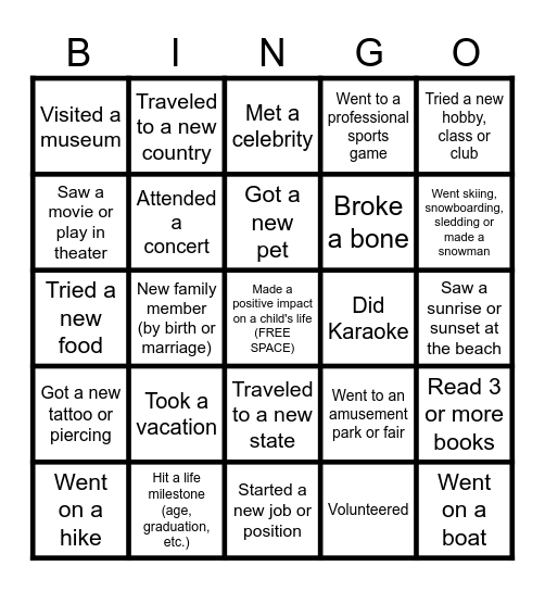 2025 Bingo Card! Bingo Card