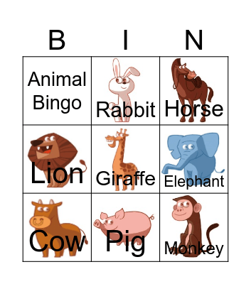 Animal Bingo Card