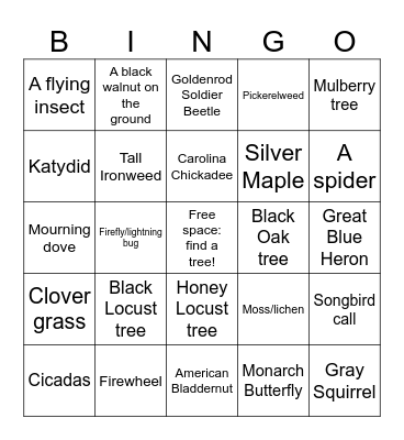 Wildlife Bingo Card