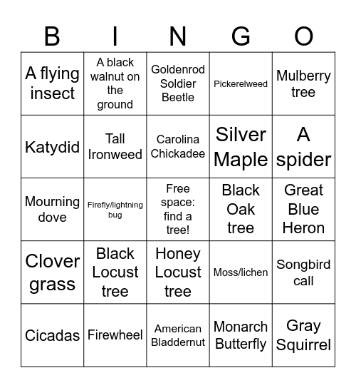 Wildlife Bingo Card