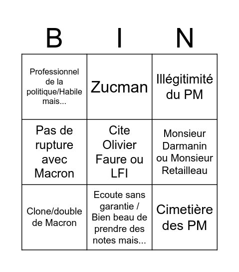 Tondelier Bingo Card