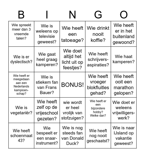 Leer je mede-ouders beter kennen BINGO Card