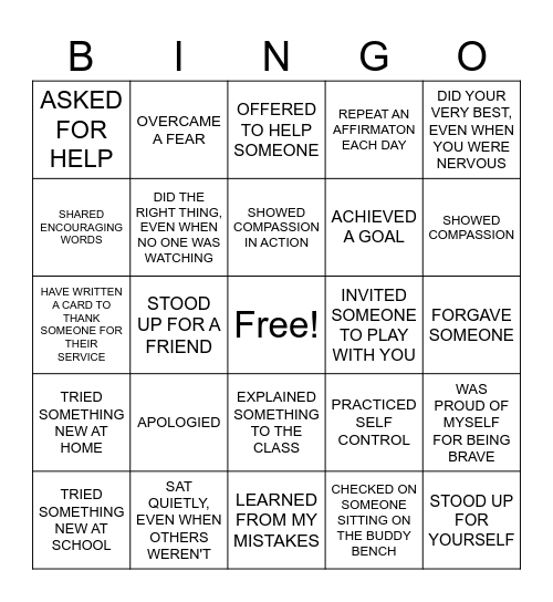 COURAGE Bingo Card