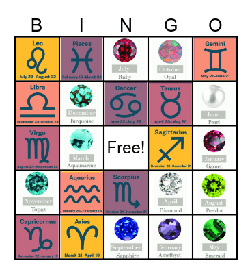 Birthstones and signs Bingo Card