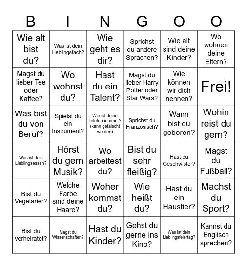 Kennenlernen? Bingoo! Bingo Card