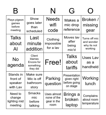 Operator Bingo Card